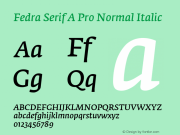 FedraSerifAPro-NormalItalic Version 2.501;PS 002.005;hotconv 1.0.38 Font Sample