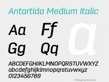 Antartida-MediumItalic Version 1.000 Font Sample