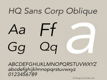 HQ Sans Corp Oblique Version 1.029 2006 Font Sample
