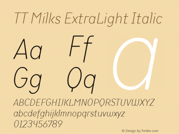 TT Milks ExtraLight Italic Version 1.000; ttfautohint (v1.5) -l 8 -r 50 -G 0 -x 0 -D latn -f cyrl -m 