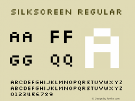 Silkscreen Regular Macromedia Fontographer 4.1.5 8/21/99 Font Sample