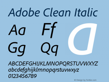 Adobe Clean Italic Version 5.215;PS Version 2.000;hotconv 1.0.73;makeotf.lib2.5.5900 Font Sample