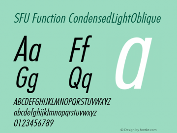 SFU Function CondensedLightOblique Macromedia Fontographer 4.1.5 9/22/06 Font Sample
