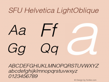 SFU Helvetica LightOblique Macromedia Fontographer 4.1.5 9/21/05 Font Sample