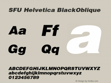 SFU Helvetica BlackOblique Macromedia Fontographer 4.1.5 10/10/05 Font Sample