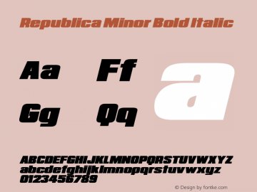 Republica Minor Bold Italic Version 1.00 April 28, 2015, initial release图片样张