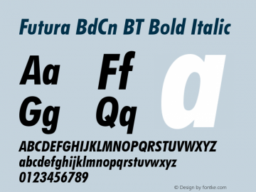 Futura BdCn BT Bold Italic mfgpctt-v4.4 Dec 29 1998图片样张