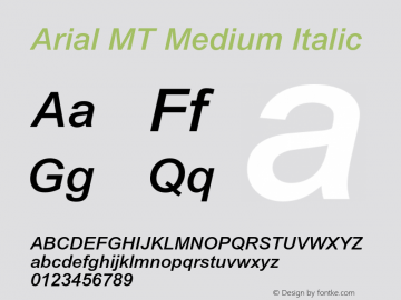 ArialMT-MediumItalic Version 001.003 Font Sample