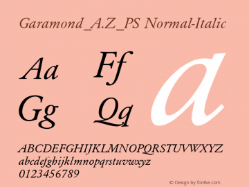 Garamond_A.Z_PS Normal-Italic 001.000 Font Sample