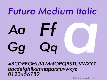 FuturaBT-MediumItalic 2.0-1.0 Font Sample