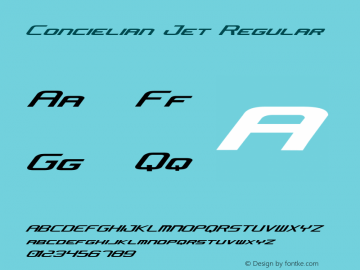 Concielian Jet Regular Version 2.0; 2003; initial release Font Sample