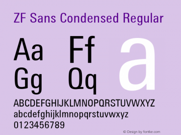 ZF Sans Condensed Version 2.00 Font Sample