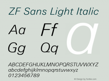 ZF Sans Light Italic Version 1.00 Font Sample