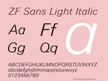 ZFSans-LightItalic Version 1.000;PS 2.00;hotconv 1.0.57;makeotf.lib2.0.21895 Font Sample