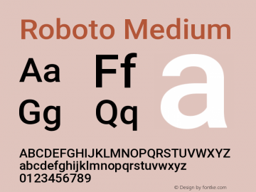 Roboto Medium Version 2.001047; 2014; Lolipop; build 20150206 Font Sample