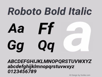 Roboto Bold Italic Version 2.001047; 2014; Lolipop; build 20150206 Font Sample