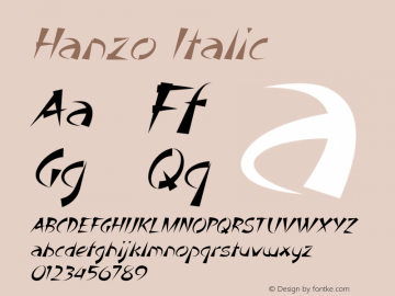 HanzoItalic Version 1.000 Font Sample