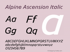 Alpine Ascension Italic Version 0.005;PS 0.5;hotconv 1.0.72;makeotf.lib2.5.5900 Font Sample