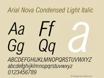Arial Nova Cond Light Italic Version 1.05 Font Sample