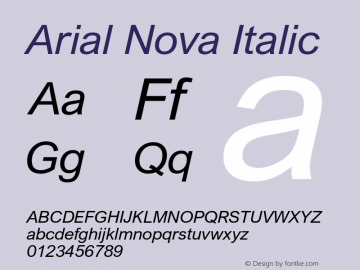 Arial Nova Italic Version 1.05 Font Sample