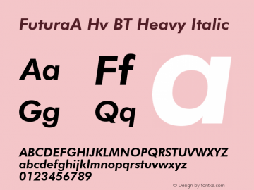 FuturaA Hv BT Heavy Italic mfgpctt-v1.82 Tue Jun 7 11:55:35 EDT 1994 (+Euro)图片样张