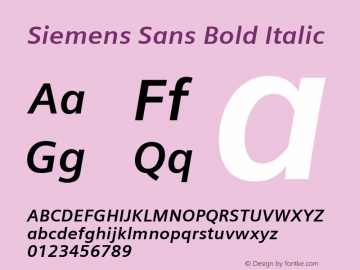 Siemens Sans Bold Italic 4.00 Font Sample