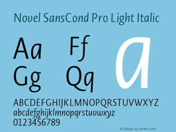 Novel SansCond Pro Light Italic 1.000 Font Sample