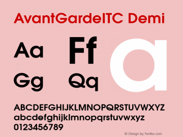 AvantGardeITC-Demi Version 001.000 Font Sample