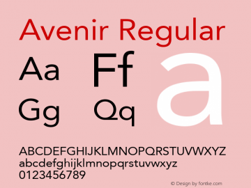 Avenir 55 Roman Version 2.0; 2001; initial release Font Sample