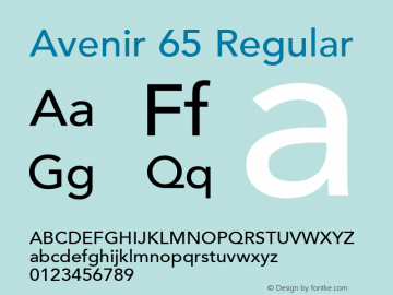 Avenir 65 Medium Version 2.0; 2001; initial release Font Sample