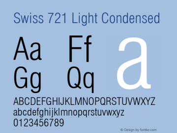 Swiss 721 Light Condensed Version 003.001 Font Sample