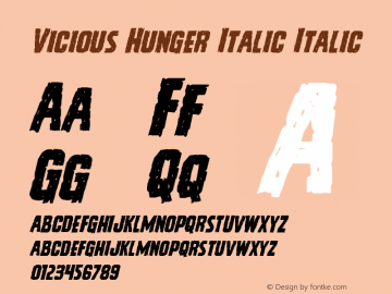 Vicious Hunger Italic Version 1.0; 2014 Font Sample