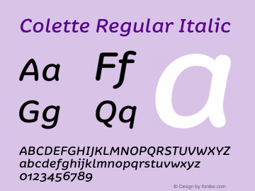 Colette-Regular Italic Version 1.000 2010 Font Sample