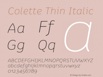 Colette-Thin Italic 1.000 Font Sample