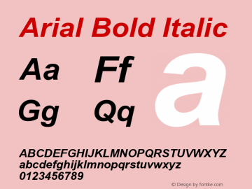Arial Bold Italic MS core font:v1.00 Font Sample