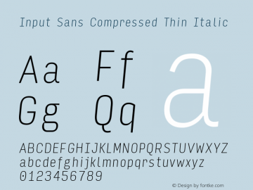 InputSansCompressed ThinIta Version 0.000;PS 0.0;hotconv 1.0.72;makeotf.lib2.5.5900; ttfautohint (v0.9)图片样张