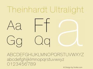 Theinhardt-Ultralight Version 3.001 Font Sample