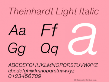 Theinhardt-LightIta Version 3.001 Font Sample