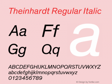 Theinhardt-RegularIta Version 3.001 Font Sample