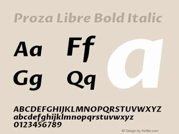 Proza Libre Bold Italic Version 1.000; ttfautohint (v1.4.1.8-43bc) Font Sample