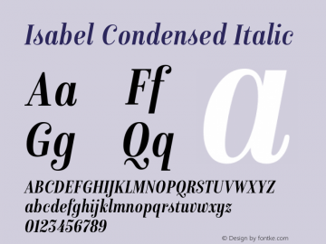 Isabel Condensed Italic Version 1.000 Font Sample