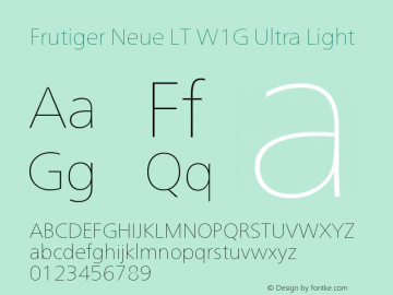 FrutigerNeueLTW1G-UltLt Version 1.00 Font Sample