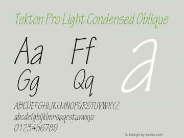 TektonPro-LightCondObl Version 2.020;PS 2.000;hotconv 1.0.51;makeotf.lib2.0.18671 Font Sample