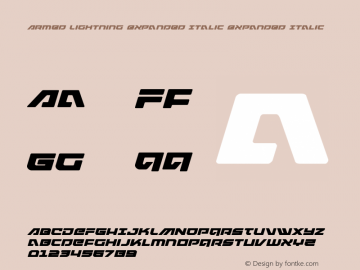 Armed Lightning Expanded Italic Version 1.0; 2017 Font Sample