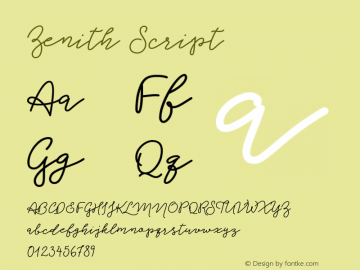 Zenith Script Version 1.000 Font Sample
