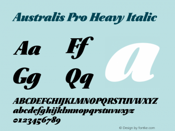 AustralisPro-HeavyItalic Version 2.000 Font Sample