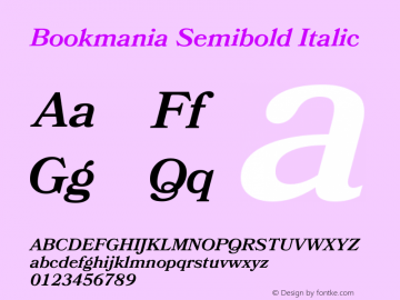 Bookmania Semibold Italic Version 1.001 Font Sample