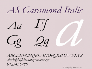 ASGaramond-Italic Version 001.003 Font Sample