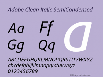 AdobeClean-ItalicSemiCn Version 1.027;PS 1.000;hotconv 1.0.56;makeotf.lib2.0.21637 Font Sample