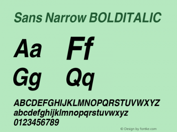 Sans Narrow BOLDITALIC 001.000 Font Sample
